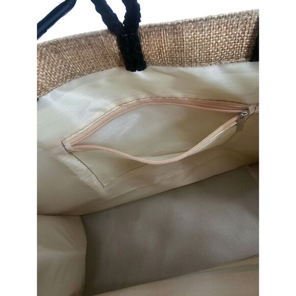 Hello Weekend Print Burlap Tote Beach Bag Tan - Picture 3 of 7